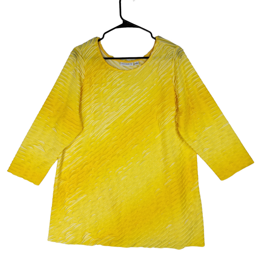 Susan Graver Ombre Tunic Top sz XL Women Yellow‎ Tiered Ruffles BOHO Bright